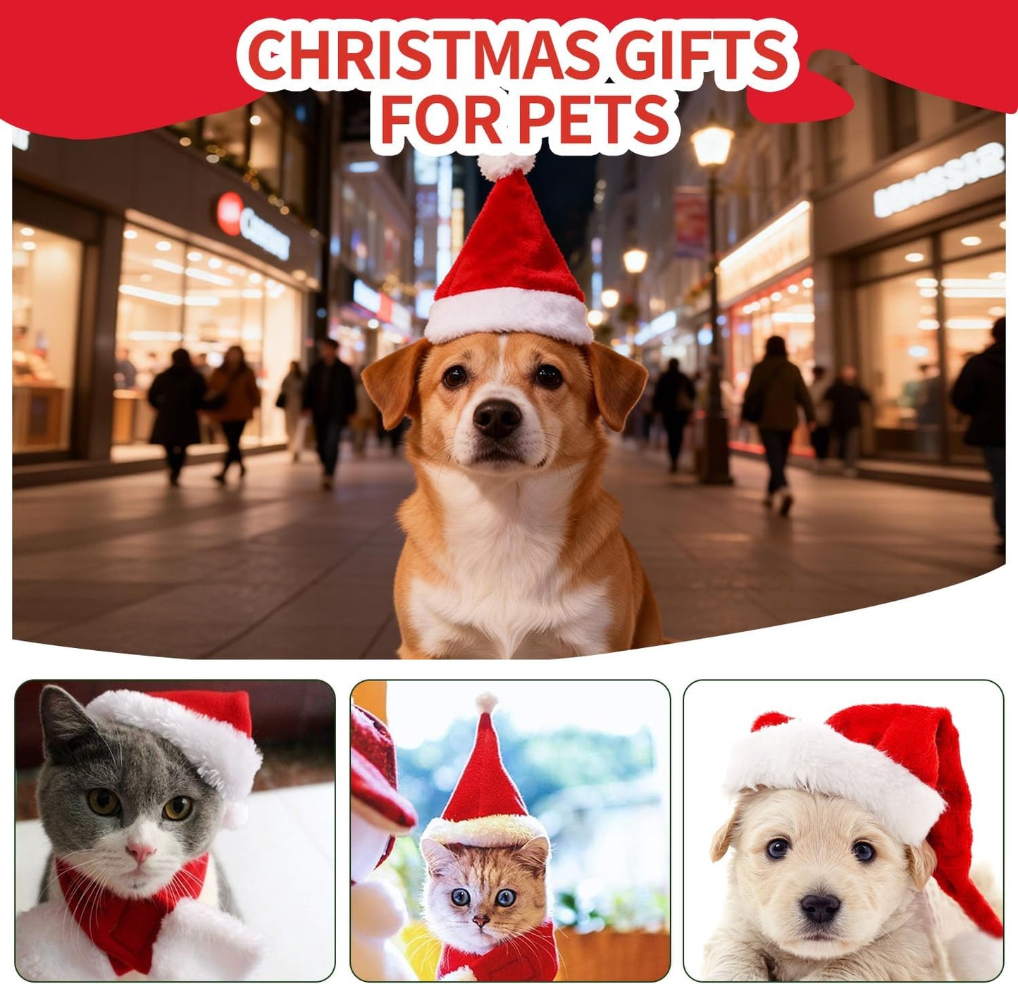 Dog Cat Pet Santa Hat Christmas Santa Claus 4 Pcs Pet Christmas Hats 5.5"X7.8" Dog Costume for Puppy Kitten Small Cats Dogs Pets