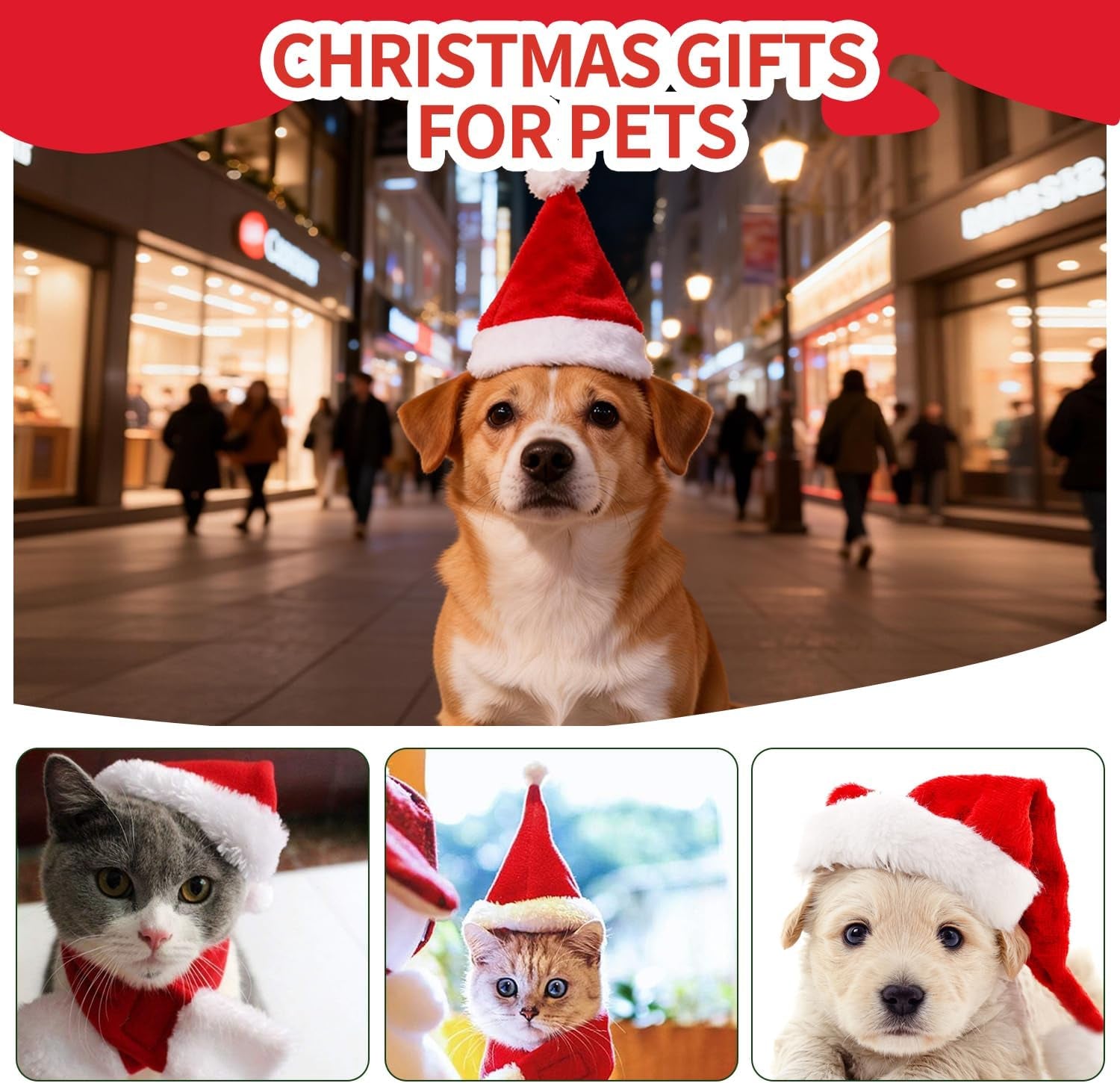 Dog Cat Pet Santa Hat Christmas Santa Claus 4 Pcs Pet Christmas Hats 5.5"X7.8" Dog Costume for Puppy Kitten Small Cats Dogs Pets