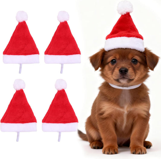 Dog Cat Pet Santa Hat Christmas Santa Claus 4 Pcs Pet Christmas Hats 5.5"X7.8" Dog Costume for Puppy Kitten Small Cats Dogs Pets